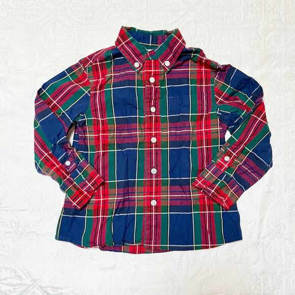 Crewcuts Holiday Plaid Button Up Shirt Size 2 - Picture 2 of 5